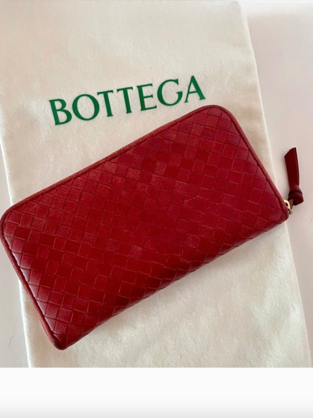 Bottega Veneta Intrecciato Brick Red Leather Woven Zip Around Long Wallet